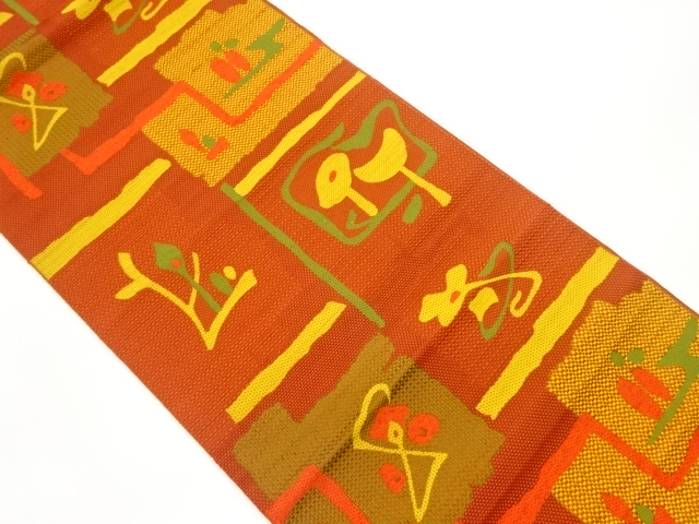 本場筑前博多抽象色紙に花模様織出し名古屋帯